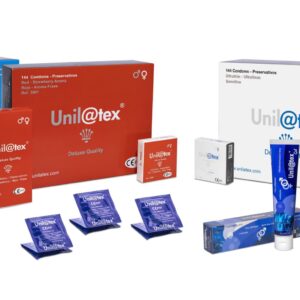 Preservativos Unilatex mixtos 144 uds. - Natural Classic y Rojo Fresa (Ref 3000 -  3001)